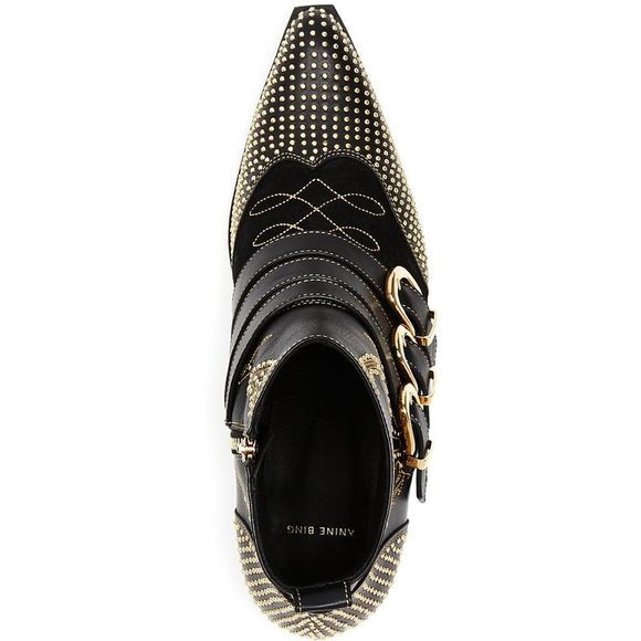 Anine Bing Womens Penny Black Leather Embellished Ankle Boots Shoes NWT - Picture 3 of 3